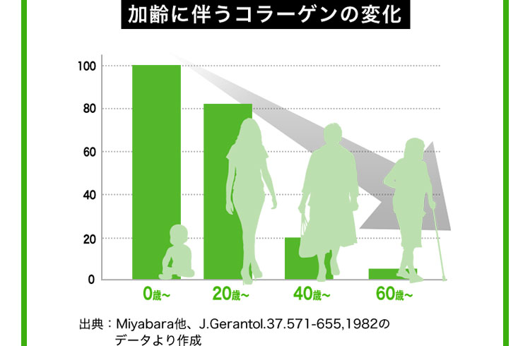 加齢に伴うコラーゲンの変化 グラフ