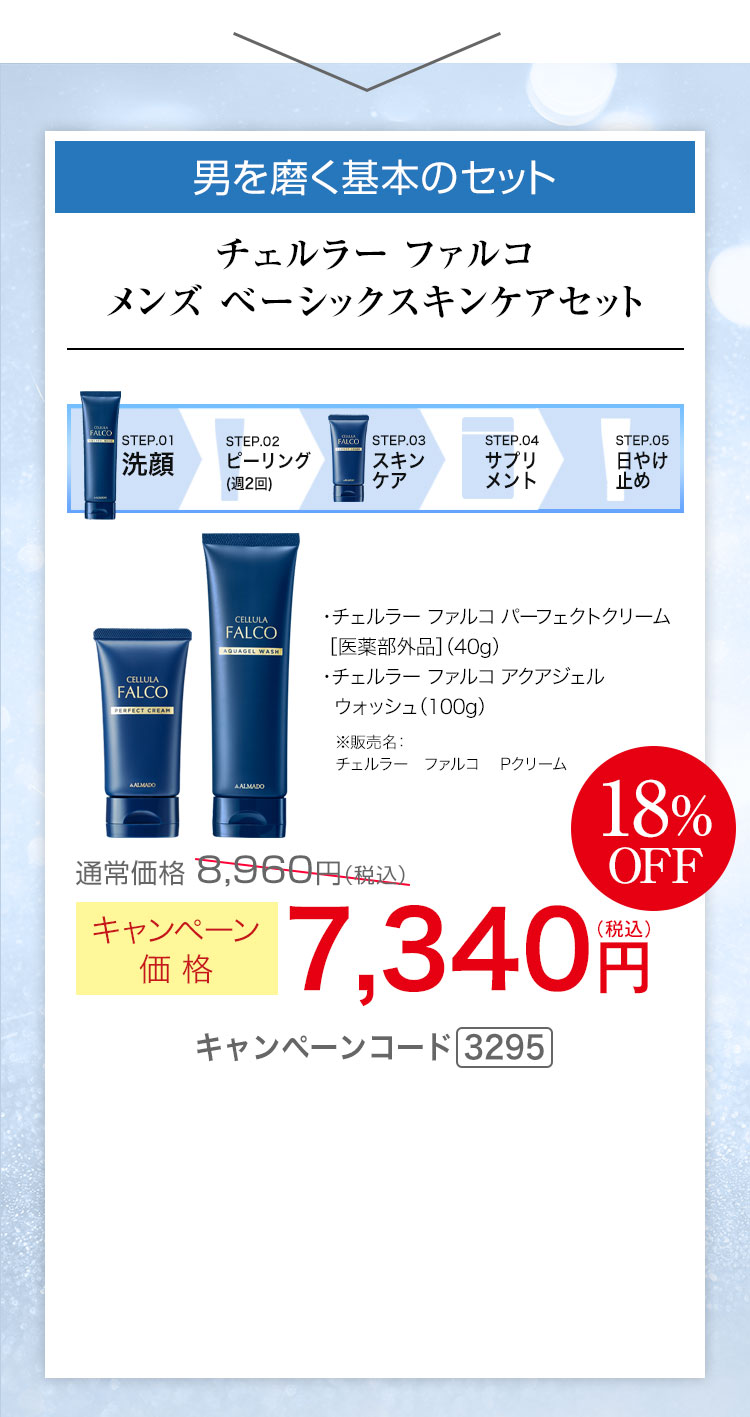チェルラー ファルコ メンズベーシックスキンケアセット キャンペーンコード3295