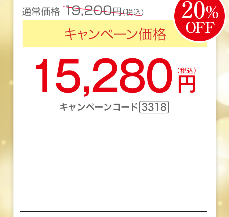 キャンペーン価格20％OFF 15,280円（税込）キャンペーンコード3318