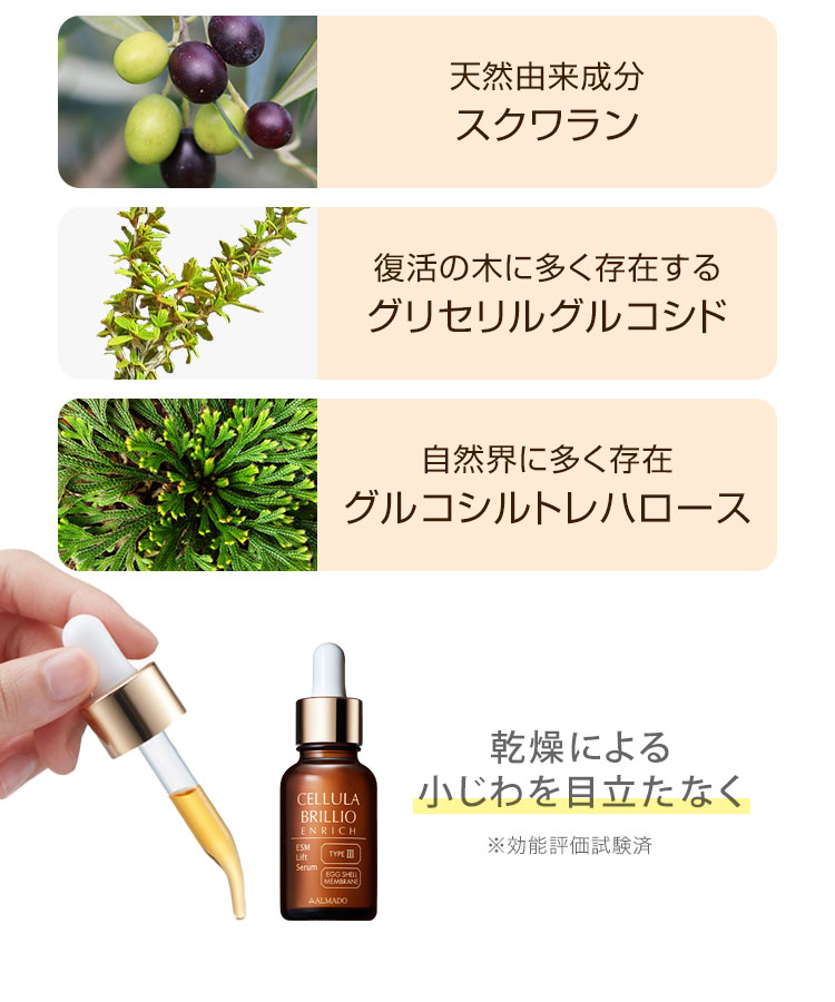 すみずみまでうるおう肌へ導くトリプルER成分（保湿）乾燥による小じわを防ぐ効能評価試験済み