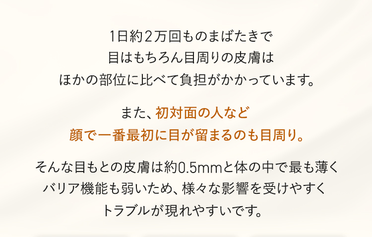 初対面の人など顔で一番最初に目が留まるのも目周り。
