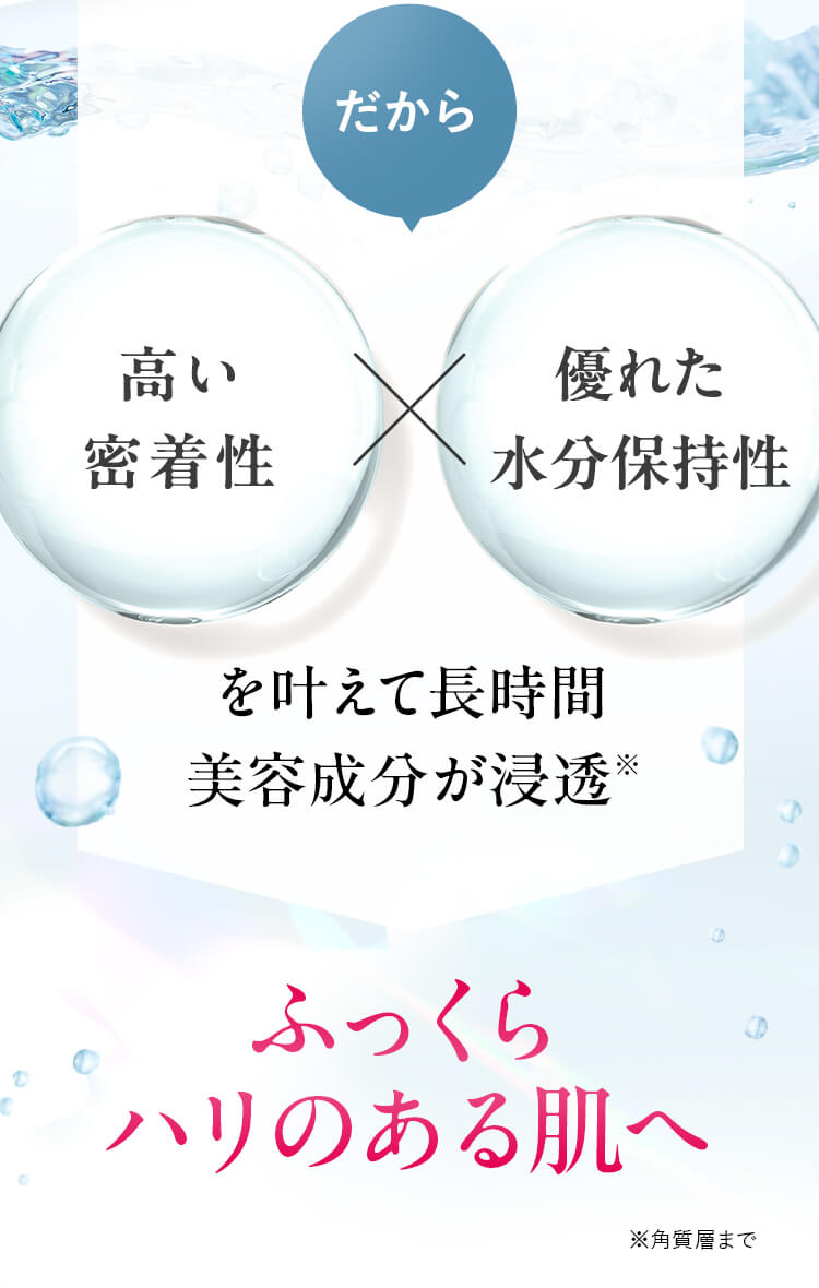 高い密着性×優れた水分保持性を叶えて長時間美容成分が浸透※