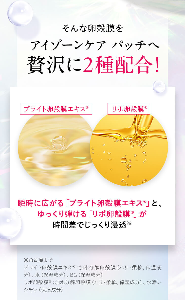 そんな卵殻膜をアイゾーンケア パッチへ贅沢に2種配合！