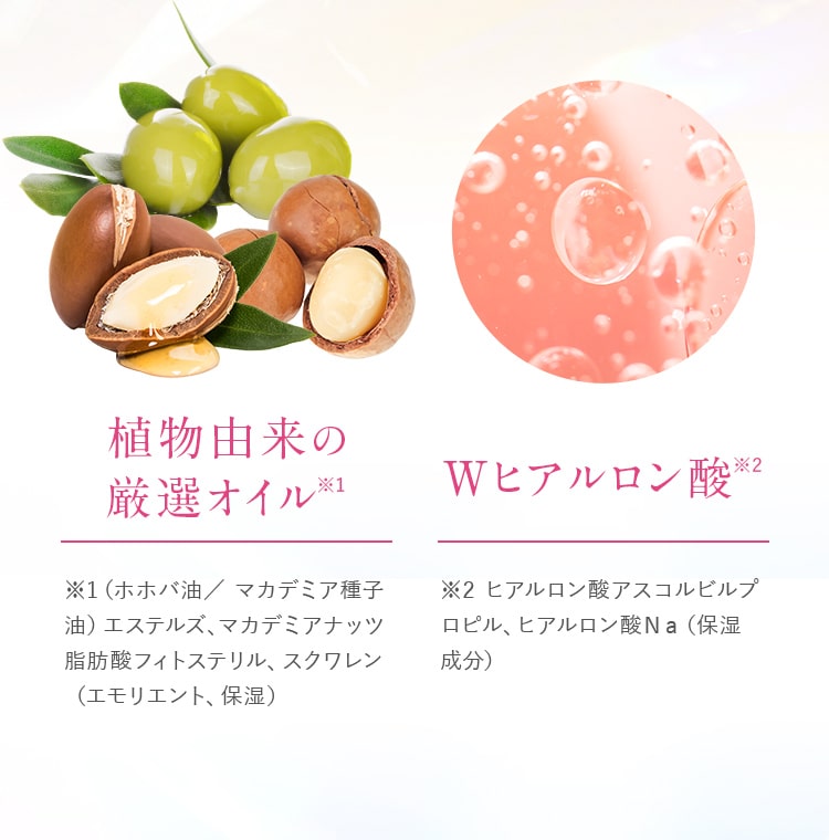 植物由来の厳選オイル※1_Wヒアルロン酸※2