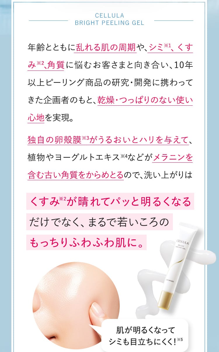 くすみ※2が晴れてパッと明るくなるだけでなく、まるで若いころのもっちりふわふわ肌に。