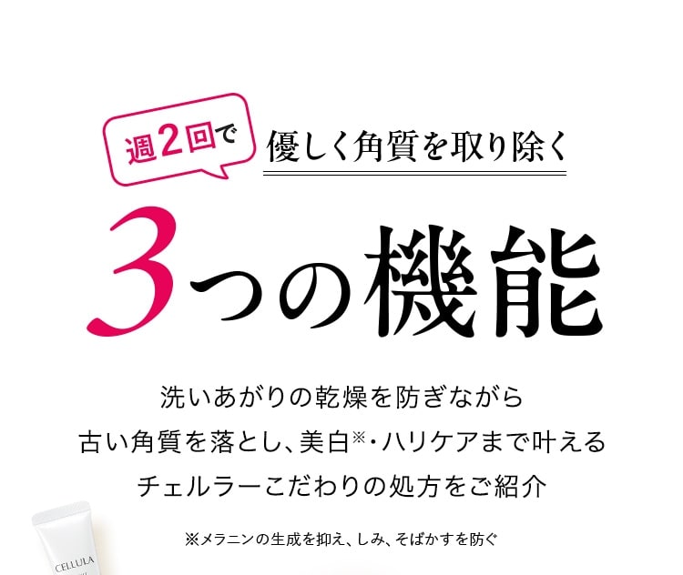 週2回で優しく角質を取り除く 3つの機能。