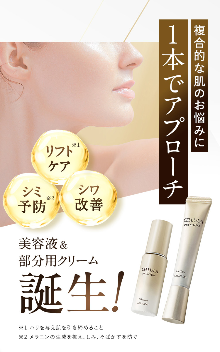 複合的な肌のお悩みに１本でアプローチ リフトケア・シワ 改善・シミ予防 美容液＆部分用クリーム誕生！