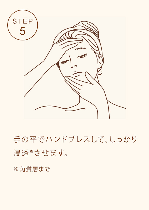STEP5 手の平でハンドプレスして、しっかり浸透※させます。※角質層まで