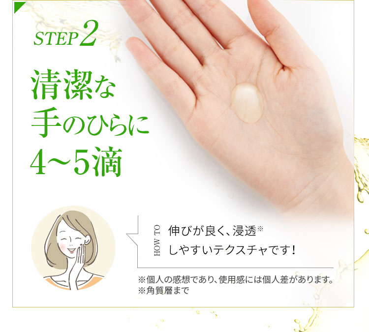 STEP2 清潔な手のひらに4～5滴