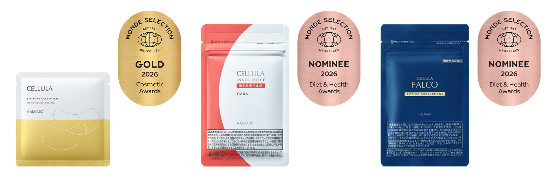 「チェルラー アイゾーンケアパッチ」「チェルラー インナーフォース」「チェルラー ファルコ アクティブサプリメント」 2026年度モンドセレクション受賞