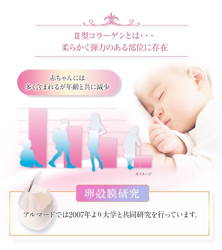 Ⅲ型コラーゲンとは・・・柔らかく弾力のある部位に存在（皮膚・血管）