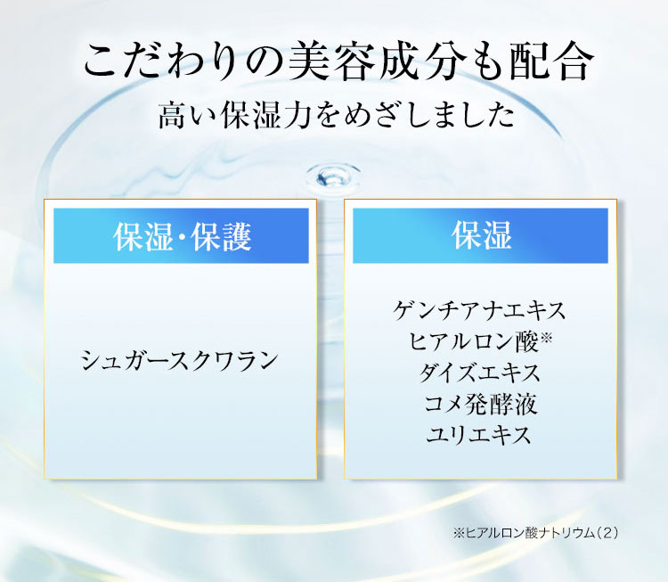 こだわりの美容成分も配合 高い保湿力をめざしました 