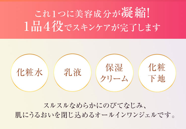 これ１つに美容成分が凝縮! 1品４役でスキンケアが完了します 