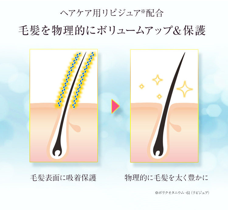 ヘアケア用リピジュア配合　毛髪を物理的にボリュームアップ＆保護